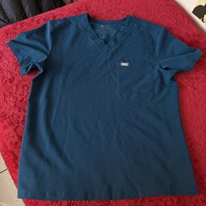 Figs Men Scrub Top Large Leon Pocket Blue Technical Nurse Doctor Medical Uniform